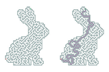 Obraz premium Rabbit maze illustration with path traced in a playful design 