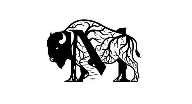Detailed Black and White Buffalo Illustration.