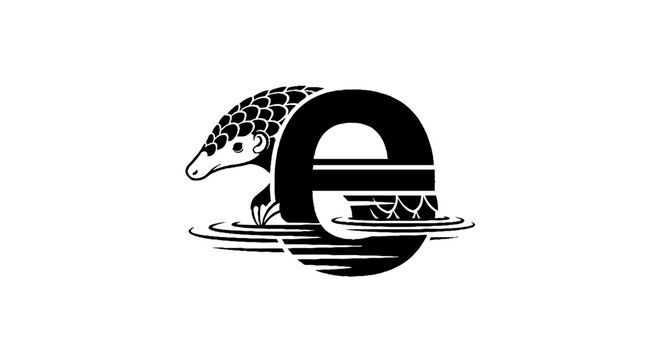 Black and white pangolin and letter e logo design.