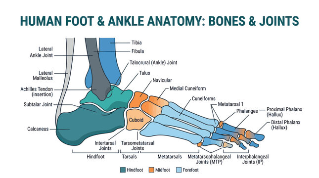 Human foot and ankle anatomy bones and joints diagram