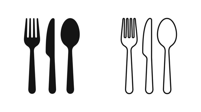 Fork knife and spoon silhouettes on a white background