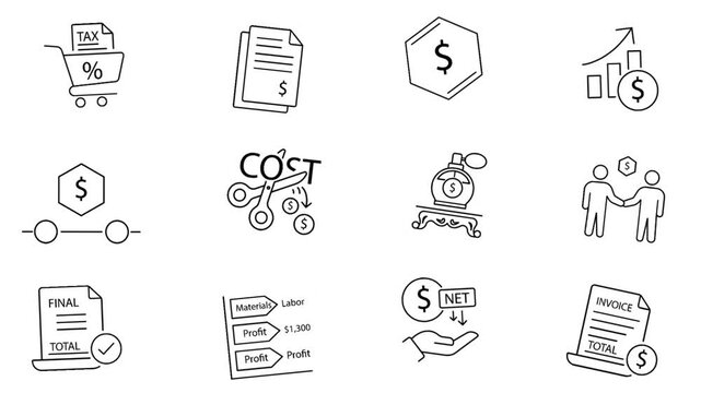 Financial and business icon collection vector animation set