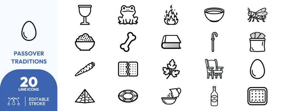 Minimalist Passover Collection Traditions Line Outline Clipart.