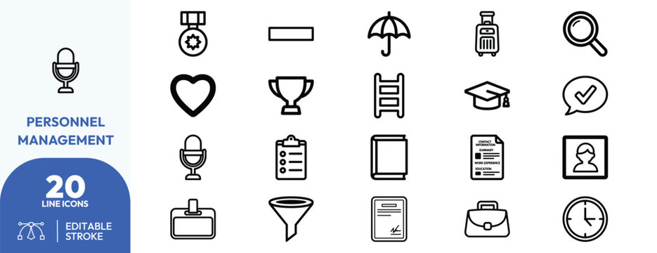 Premium Personnel Management Line Outline Clipart Vector Collection.
