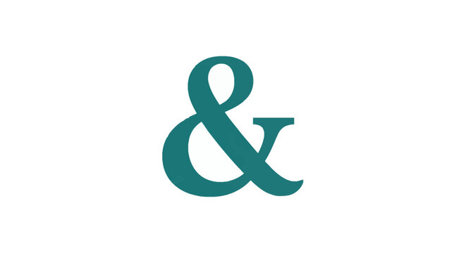 Large dark cyan ampersand logogram centered on a white background. Factual vector illustration of the symbol used for the word 'and' in a clean serif typography style.