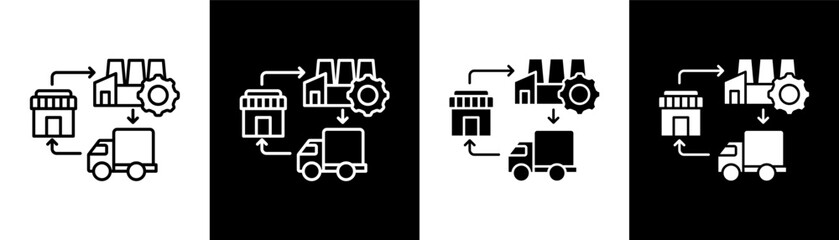 Fototapeta premium Supply Chain white and black icon set design