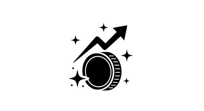 Black coin with rising arrow symbol.