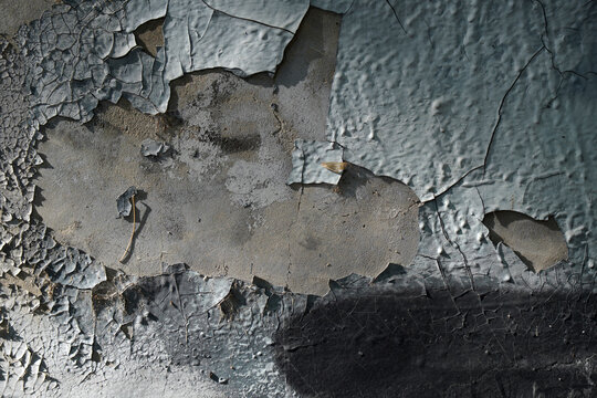 Peeling paint on a wall showing worn and cracked surface