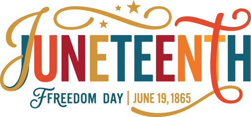 Juneteenth freedom day typography with colorful text and stars © Street Vector