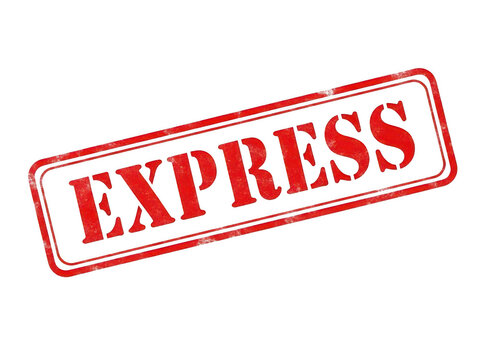 Express shipping stamp with red border isolated on transparent background