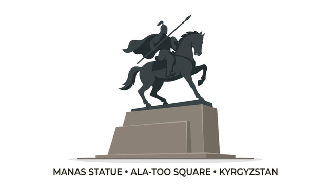 Equestrian Manas Statue in Ala-Too Square, Kyrgyzstan, representing national heritage and history