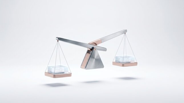 Balance scale with crystal cubes for financial comparison. Minimalist technology concept representing equal value or decision