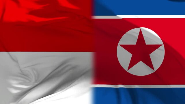 Indonesia And North Korea Flag Waving in Slow Motion Loop Animation