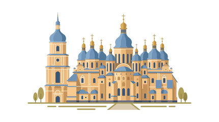 Fototapeta premium Saint Sophia Cathedral in Kyiv, Ukraine, vector illustration showcasing its iconic blue domes and golden spires