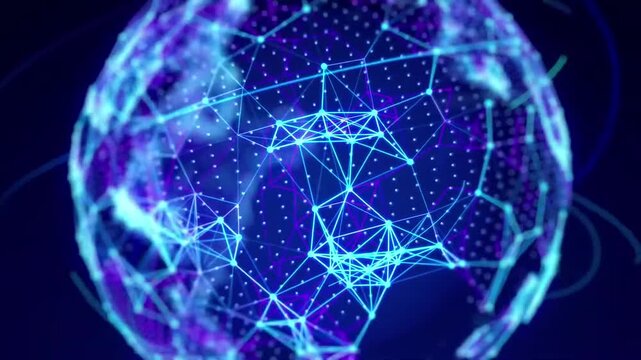 Abstract Digital Globe Plexus Network Rotating Loop Animation Background