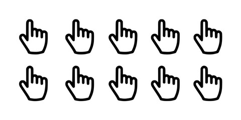 Obraz premium Pointing Fingers in Various Positions Shown as Icons Featuring Black and White, User Interface, Ui Design with Web Design and Graphic Design Elements