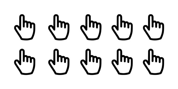 Pointing Fingers in Various Positions Shown as Icons Featuring Black and White, User Interface, Ui Design with Web Design and Graphic Design Elements