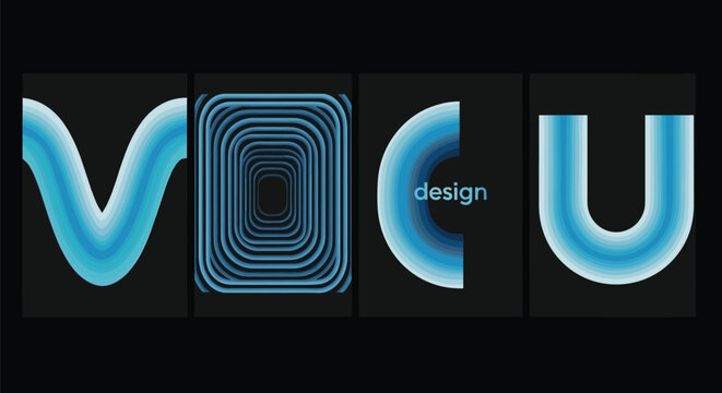 VCU gradient typography with layered concentric shapes modern retro vector design - flat vector illustration,