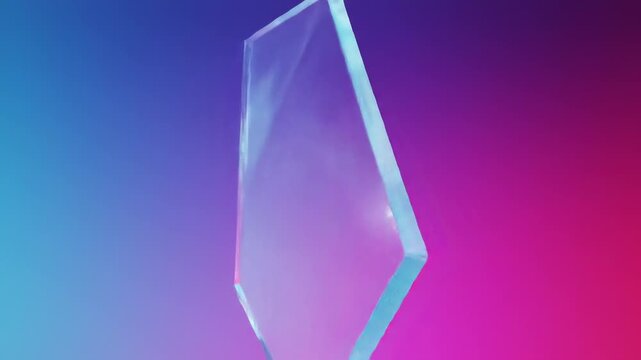 Transparent glass panel with clean edges and reflections, set against a vibrant gradient background of blue and magenta hues