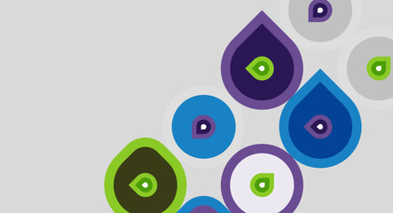 Naklejka premium Abstract colorful drops, varying sizes, shapes. Light gray background provides neutral canvas. Modern design elements suggest fluidity, connection.