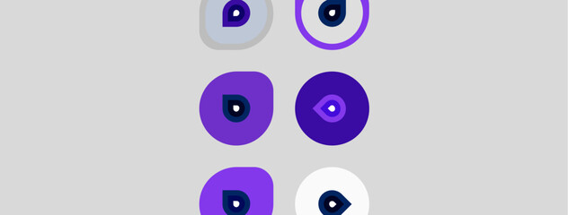 Obraz premium Abstract circles, varying shades purple, white. Concentric rings create eyelike designs. Minimalist, modern aesthetic. Simple geometric shapes dominate composition.