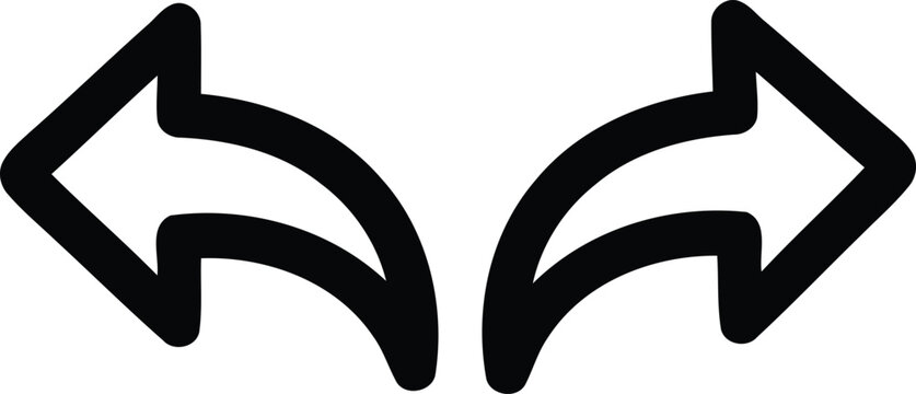 Curved back and forward arrow symbols for web navigation and undo redo actions in clean vector illustration style on white background