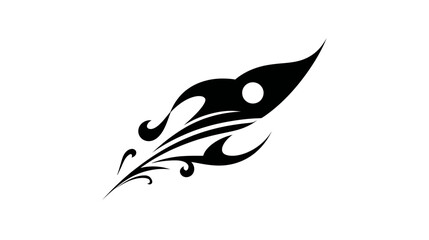 Obraz premium Abstract Tribal Feather Design Vector Illustration in Black and White. Dynamic Organic Graphic Element for Tattoos, Logos, and Decoration.