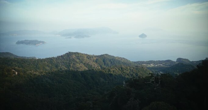 Aerial View Of Forest-Covered Hills and Islands Of Hiroshima Bay In Japan