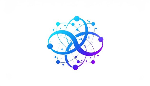 Abstract blue and purple atom network logo design.