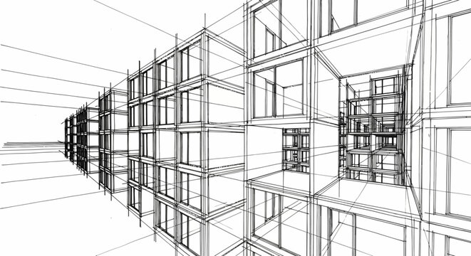 Detailed Perspective Sketch of a Modern Architectural Building Design for Urban Development