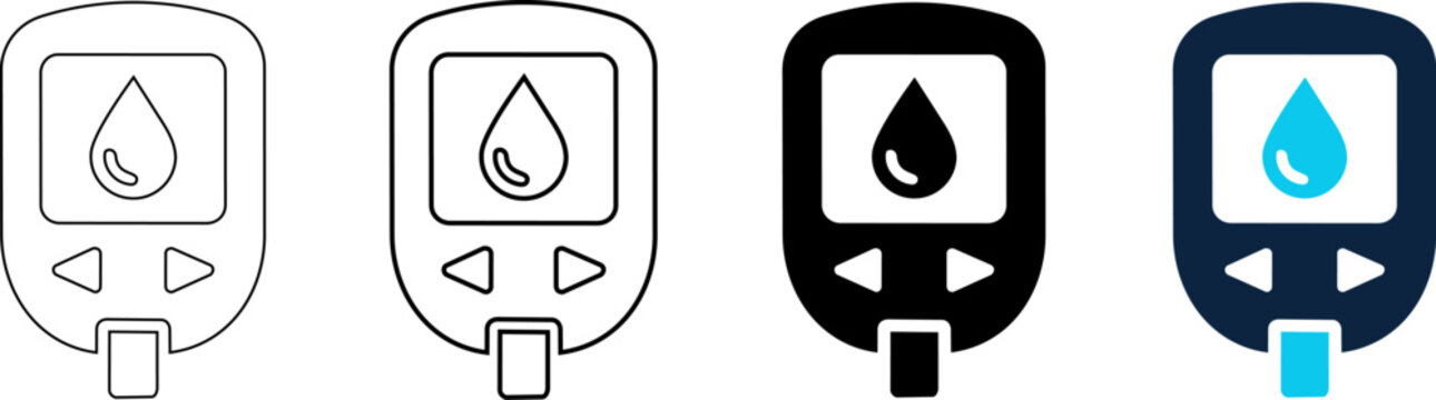 Set of blood glucose meter icons for diabetes monitoring editable line icons and editable vector illustration