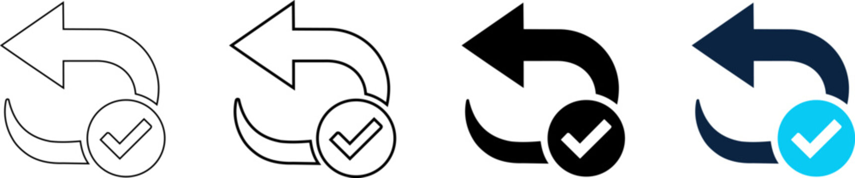 Set of undo arrow icons with check mark symbols editable line icons and editable vector illustration