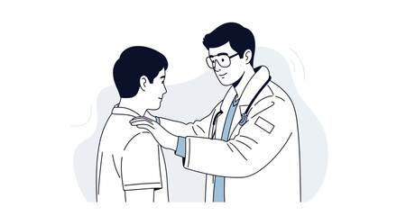 Obraz premium Doctor reassuring young patient, vector illustration. Healthcare, medical consultation, and trust.