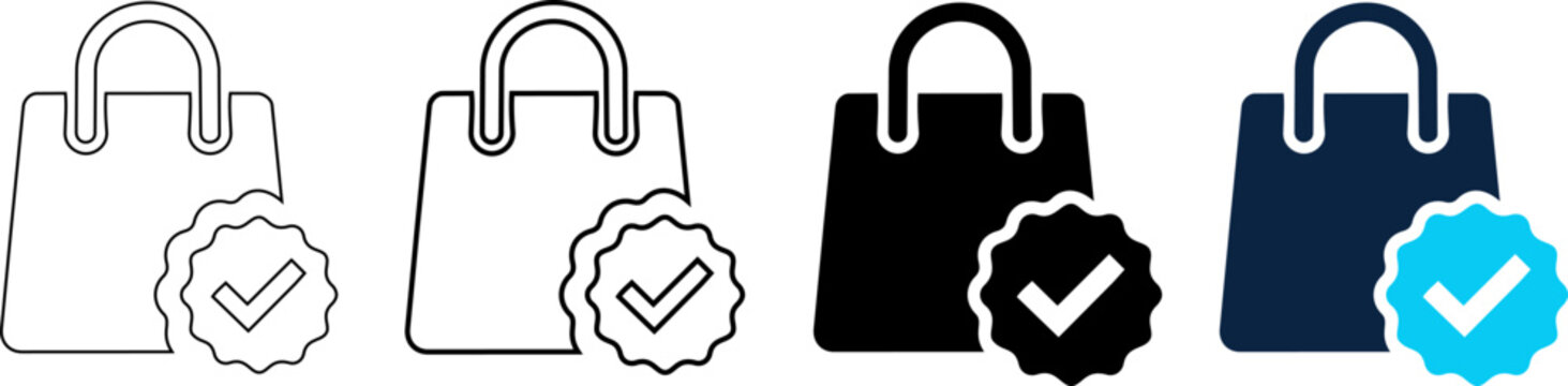 Shopping bag with check mark icon set editable line icons and editable vector illustration