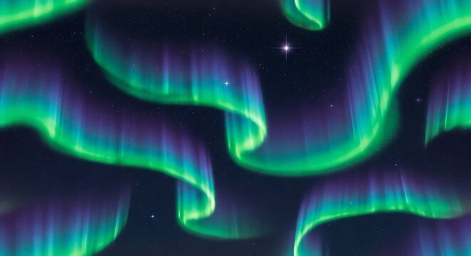 Vibrant aurora borealis display flowing across a dark night sky