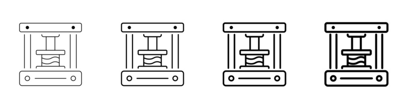 Industrial Hydraulic Press Machine Metal Forging Stamping Line Art Icon Vector Illustration