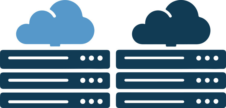 Cloud computing and server storage icon set in blue shades