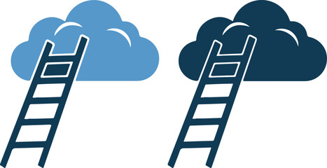 Two blue ladders leading to clouds © PrimeVisuals