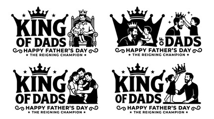Obraz premium Father's Day King of Dads Silhouette Graphics with Crowns and Family