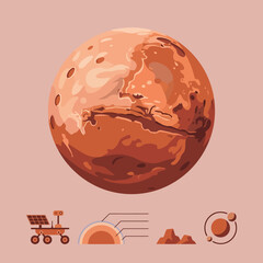 Vector illustration of a red planet with space exploration icons © Jamison