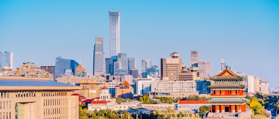Scenery of Zhengyangmen and CBD Skyline in Qianmen, Beijing, China © Govan