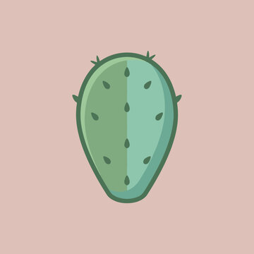 A flat vector illustration of a green prickly pear cactus pad