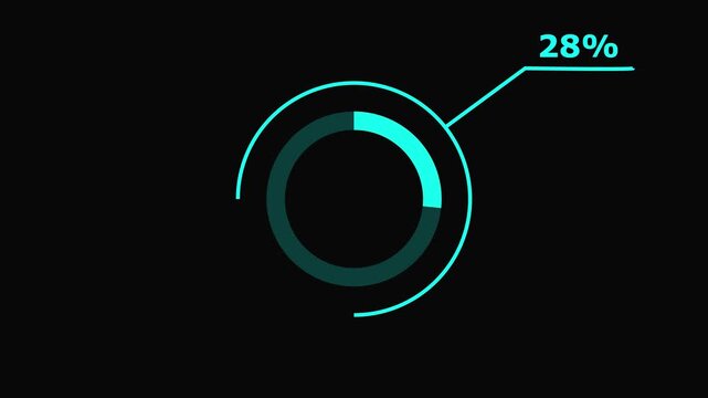 Animated Teal Progress Circle with 65 Percent Completion on Black Background for Infographics and Data Visualization