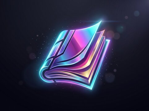 A glowing holographic book icon