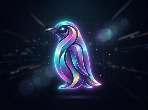 A glowing holographic penguin icon