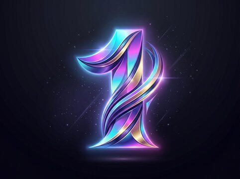 A futuristic 3D iridescent number one, perfect for tech anniversary logos, dynamic ranking lists, and modern digital celebration graphics