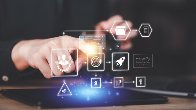 Project manager oversees workflow planning, team collaboration, task management, performance tracking, goal achievement, business strategy, process optimization, project execution through