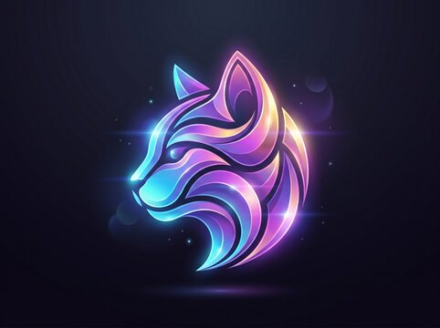 A glowing neon cat head vector logo with vibrant metallic gradients, ideal for esports branding, gaming team mascots, creative studio icons, and futuristic merchandise apparel.