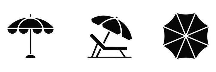 Beach Umbrella Icon Set Featuring Summer Vacation, Sunshade, and Parasol Symbols, Vector Illustration for Travel, Beach Resorts, Holiday Branding, and Seasonal Design © MUNNU