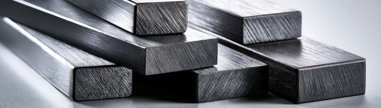 Stack of industrial steel metal bars with textured surface